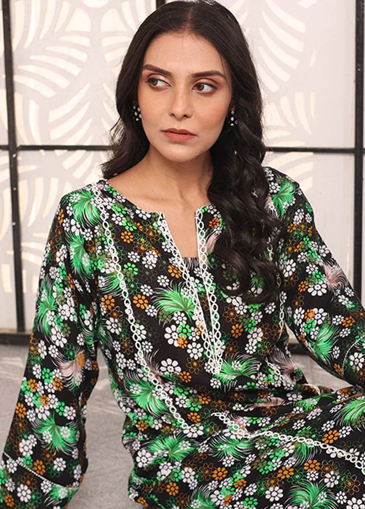 Nazmina Pret Printed Boski 2 Piece Suit KP-325 Green bird