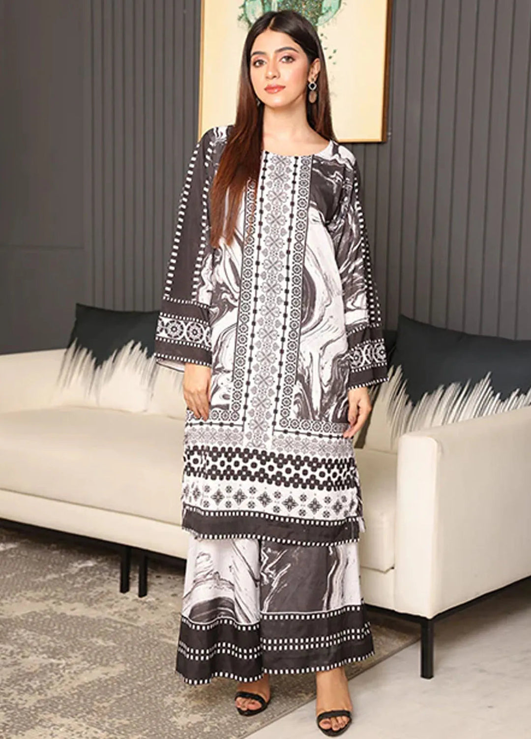 Nazmina Pret Printed Crepe 2 Piece Suit Nova Noir ZA-09