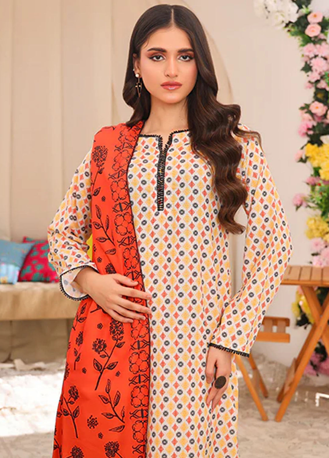 Nazmina Pret Printed Swiss Lawn 3 Piece Suit Color Petal