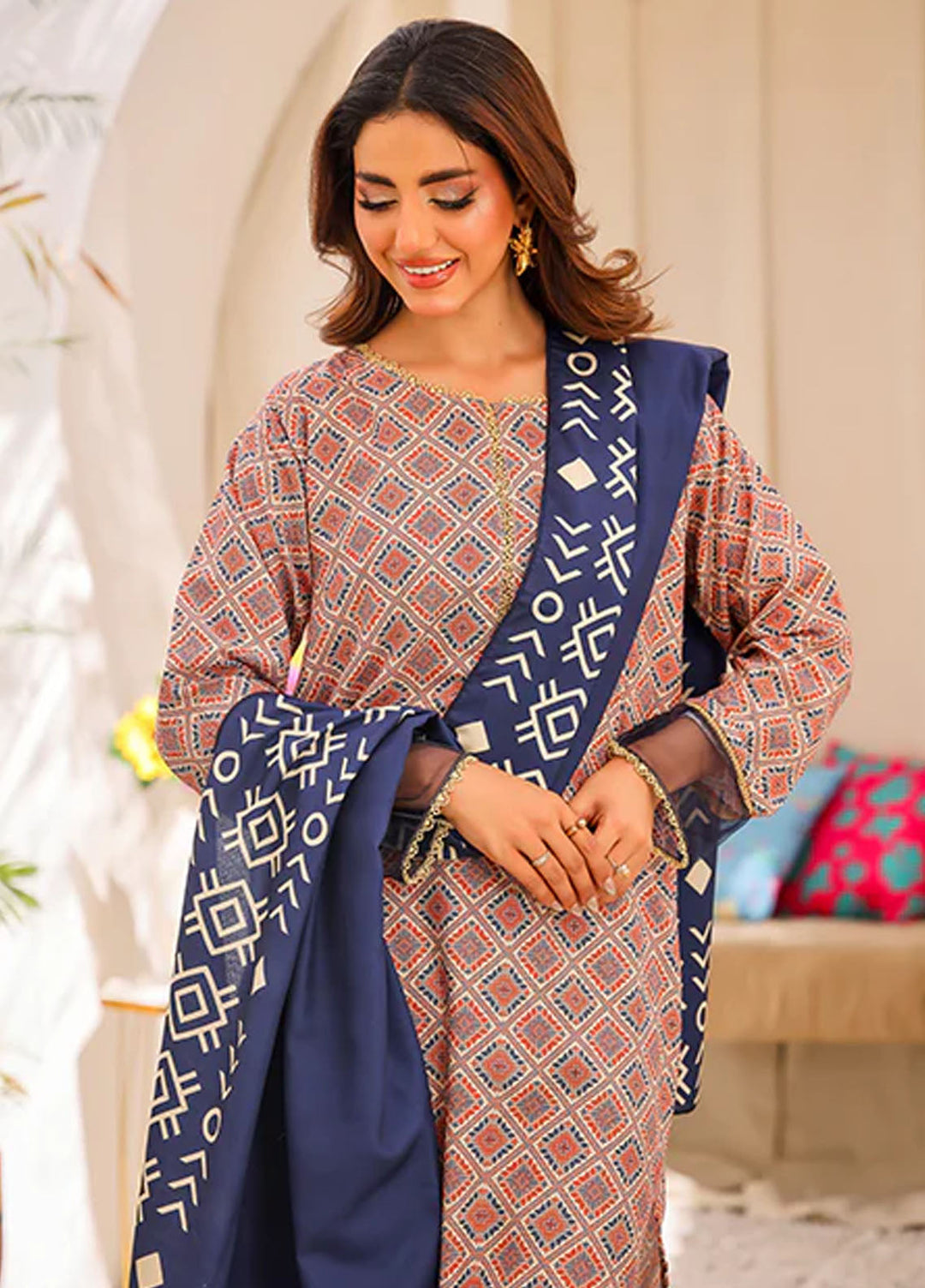 Nazmina Pret Printed Swiss Lawn 3 Piece Suit Rosette Rain