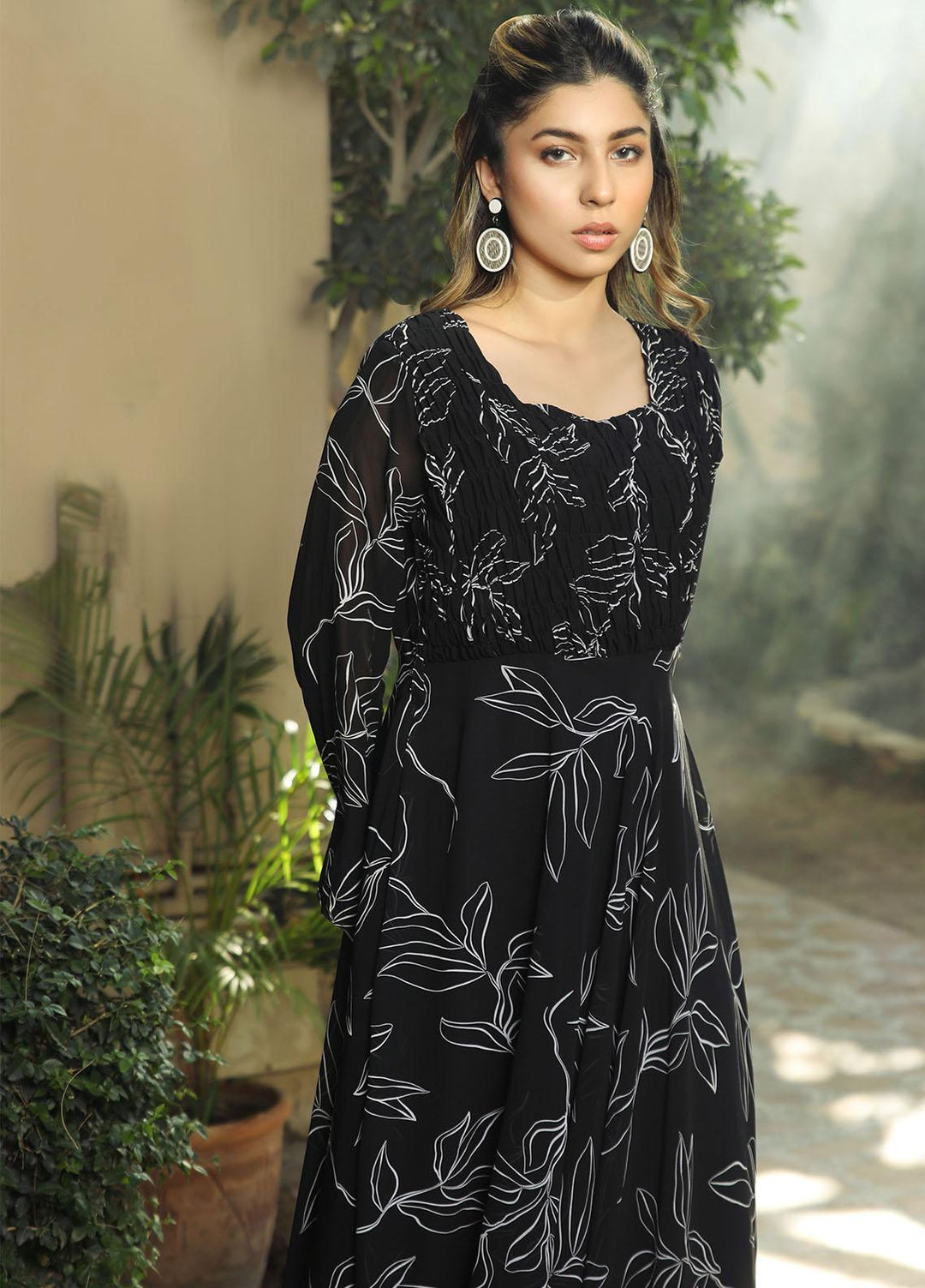 Nazmina Pret Casual Chiffon Shirt NZ22RW FR-537 Monochromatic Florals