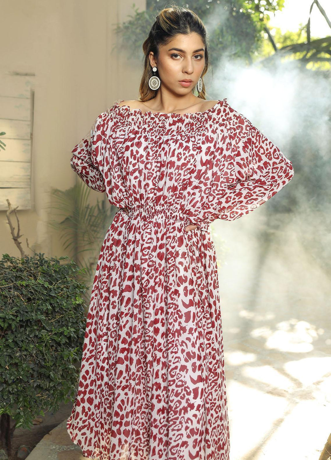 Nazmina Pret Casual Chiffon Shirt NZ22RW FR-540 Red Half Petals