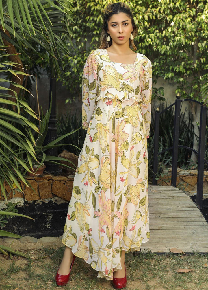 Nazmina Pret Casual Chiffon Shirt NZ22RW FR-541 Yellow Lavenders