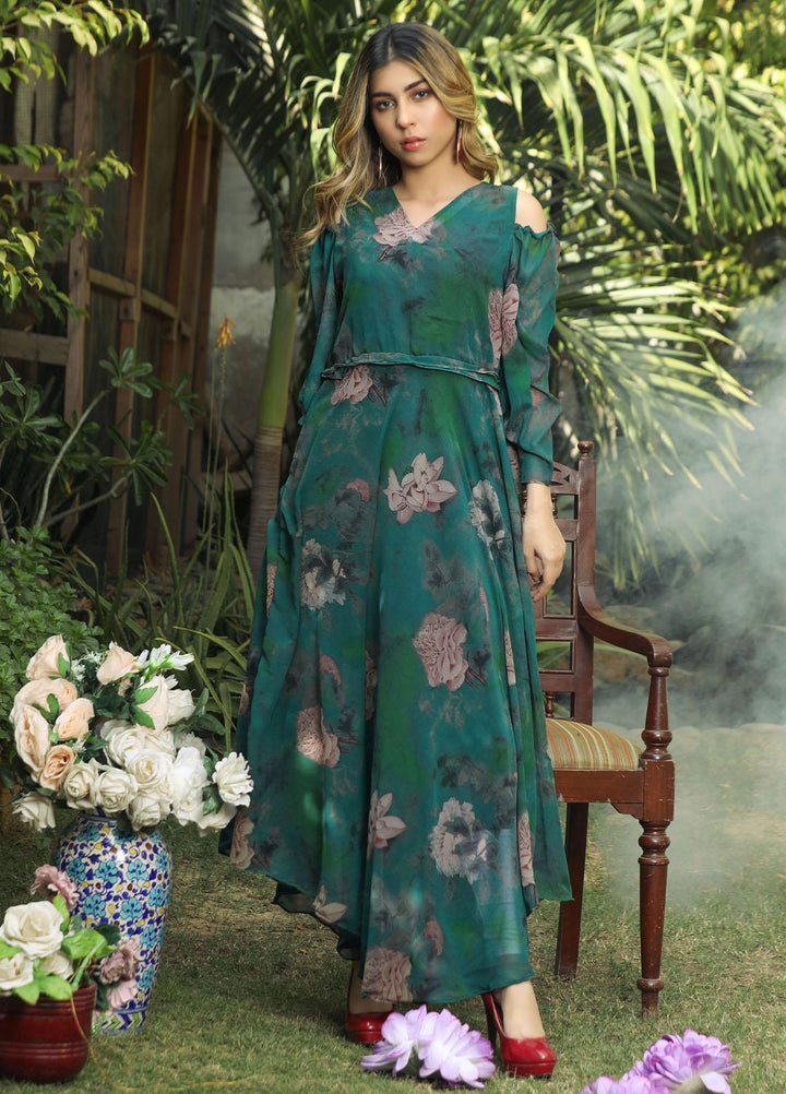 Nazmina Pret Casual Chiffon Shirt NZ22RW FR-542 Hefty Green Floral