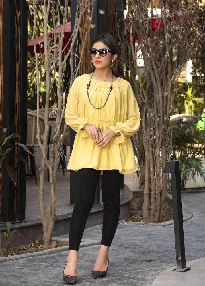 Nazmina Pret  Chiffon Top Dusky Yellow AB-78