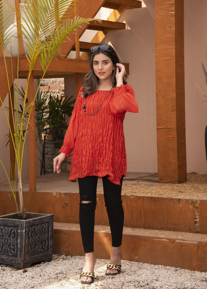 Nazmina Pret Casual Chiffon Top Orange Front Plates ABB-71