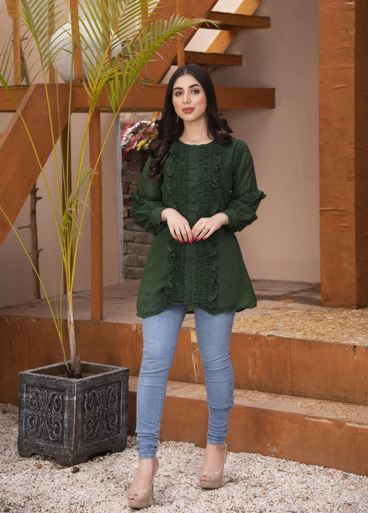 Nazmina Pret Casual Chiffon Top Dark Viridescent ABB-70