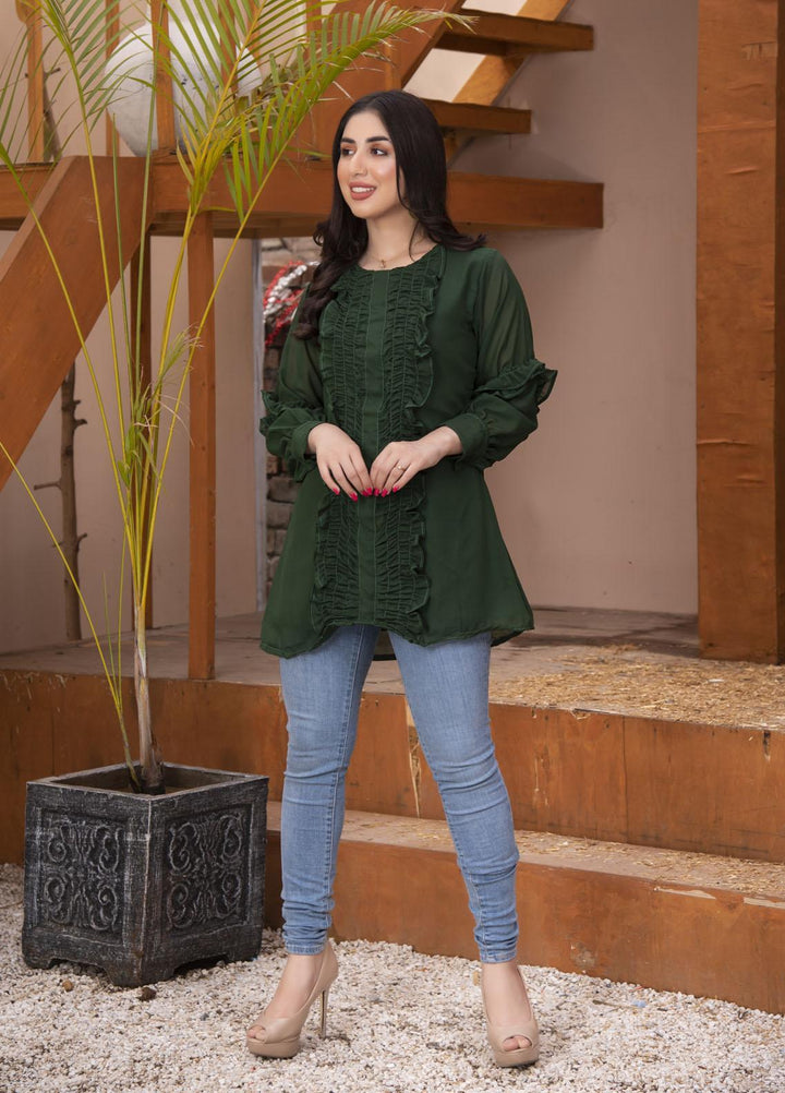 Nazmina Pret Casual Chiffon Top Dark Viridescent ABB-70