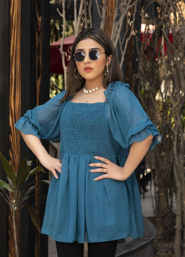 Nazmina Pret  Chiffon Top Sea Green AB-57