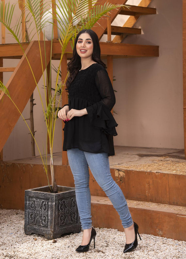 Nazmina Pret Casual Chiffon Top Noir Smoke ABB-52