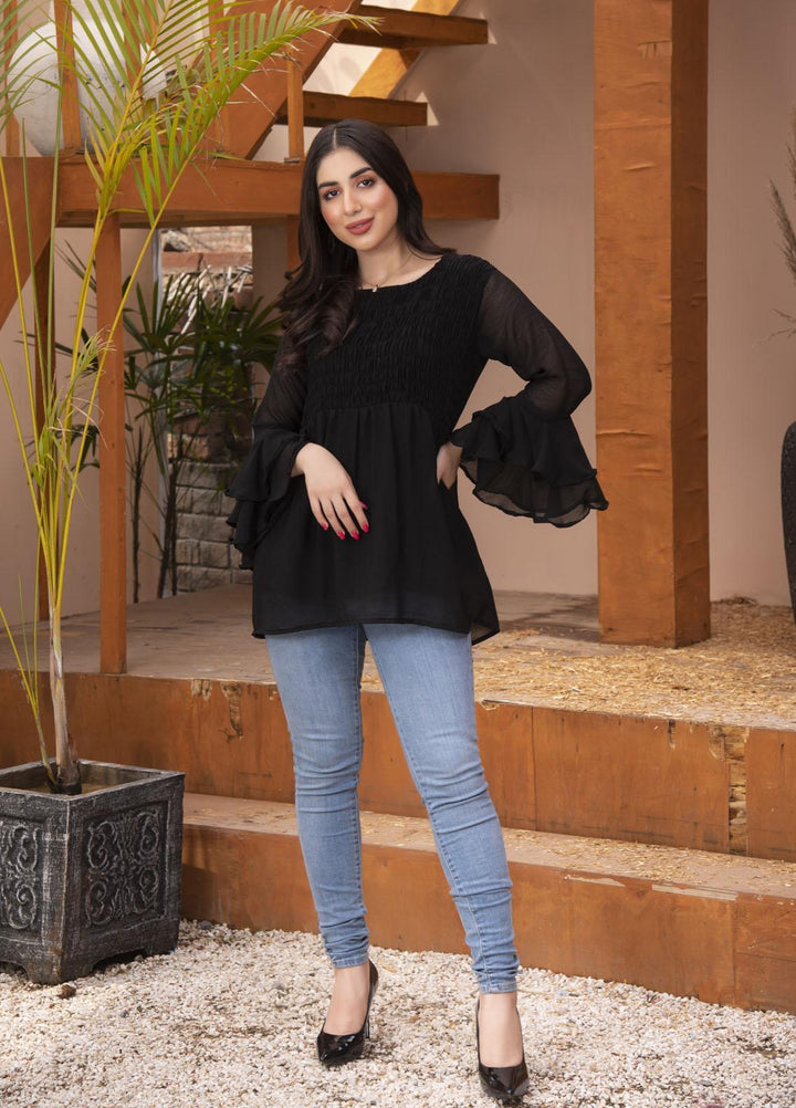 Nazmina Pret Casual Chiffon Top Noir Smoke ABB-52