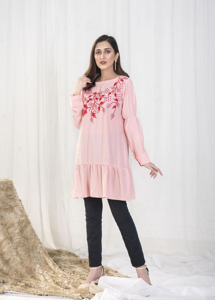 Nazmina Pret Casual Boski Top NZ23SSP AB-501 Baby Pink Embroidered Top
