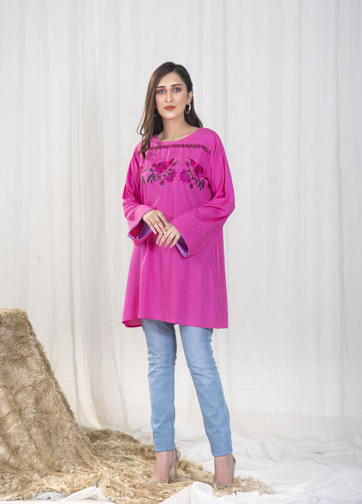 Nazmina Pret Casual Boski Top NZ23SSP AB-505 Magenta Embroidered Top
