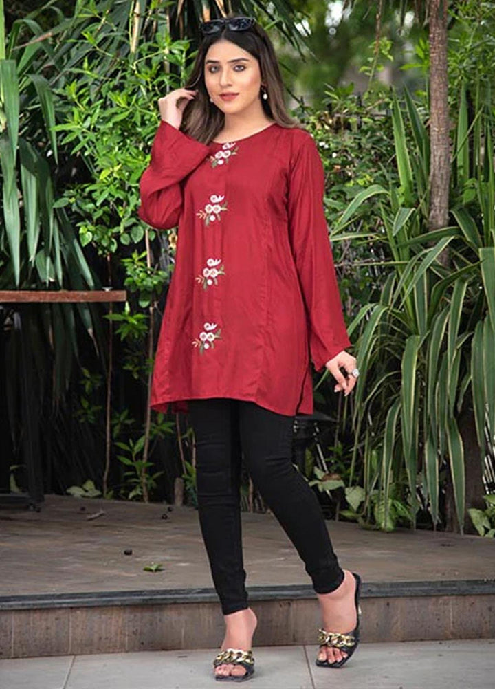 Nazmina Embroidered Casual Boski Shirt AB-508 Maroon Dreams Embriodered