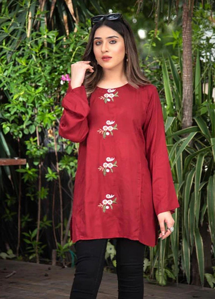Nazmina Embroidered Casual Boski Shirt AB-508 Maroon Dreams Embriodered