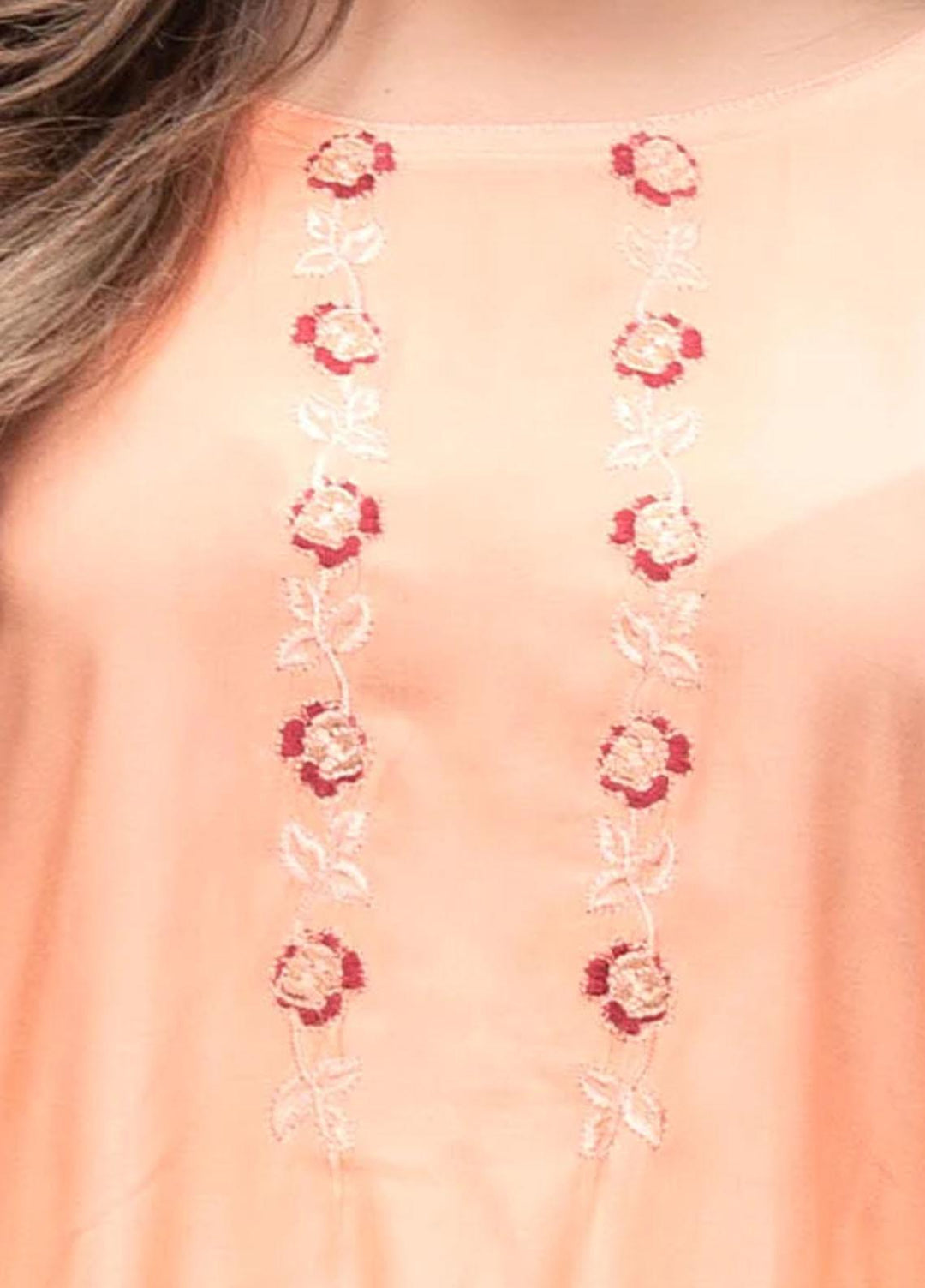 Nazmina Embroidered Casual Boski Shirt AB-511 Peachy With Embroidered Neck & Sleeves