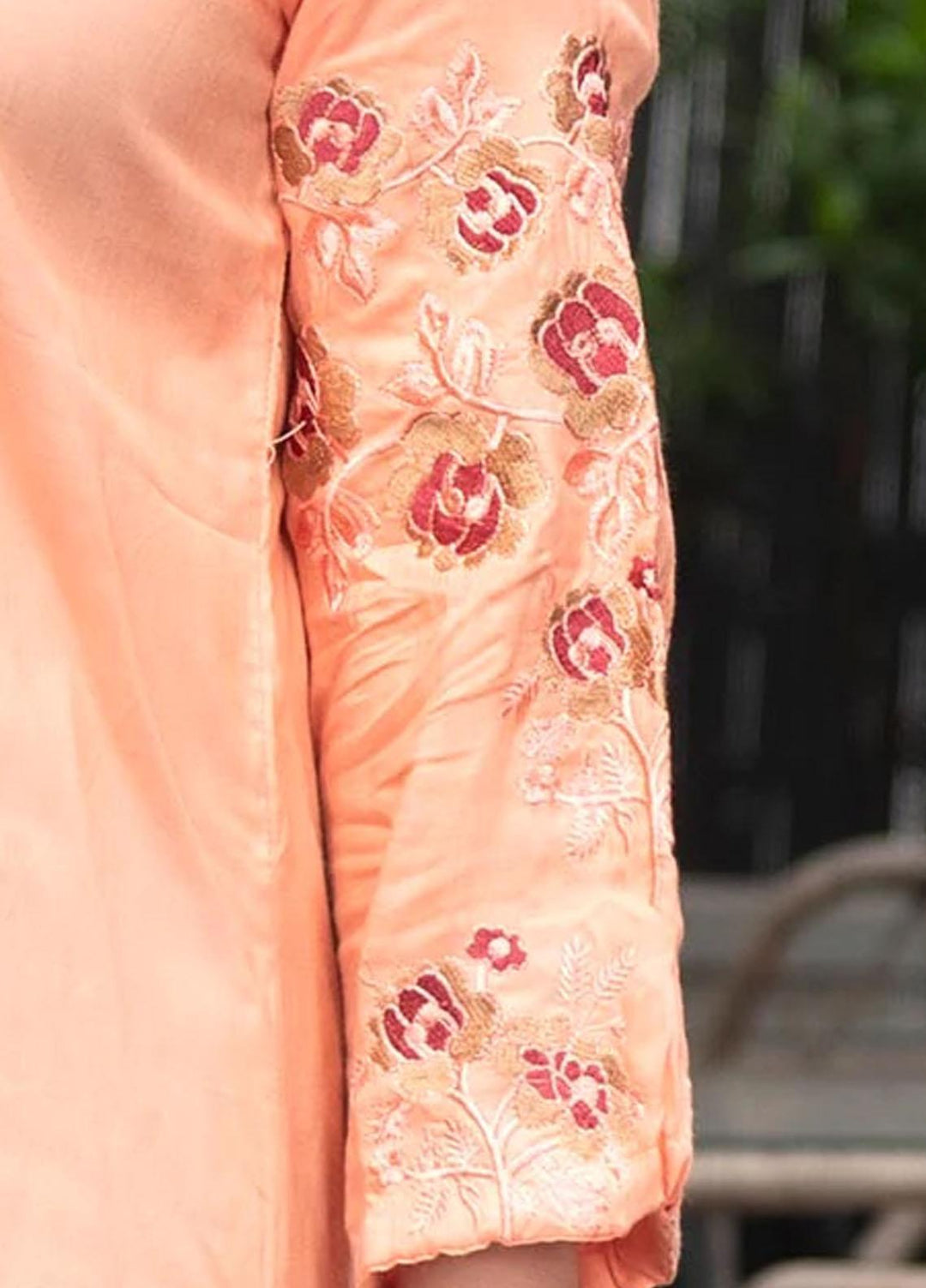 Nazmina Embroidered Casual Boski Shirt AB-511 Peachy With Embroidered Neck & Sleeves