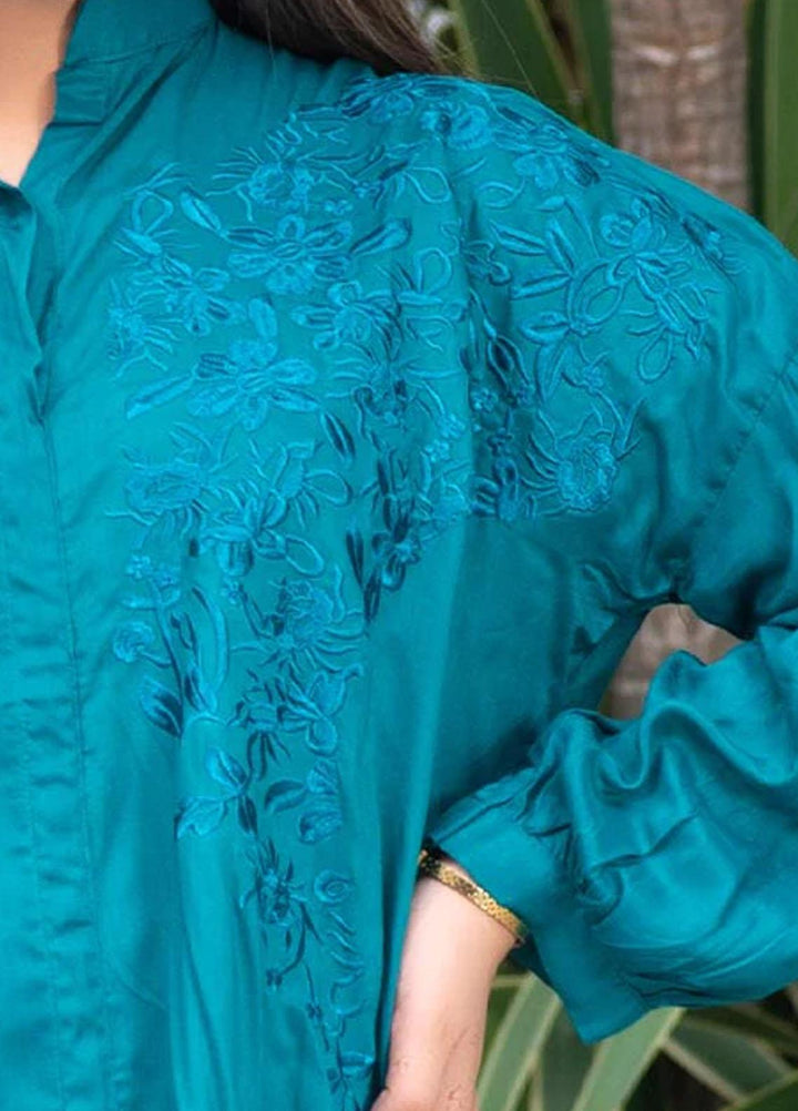 Nazmina Embroidered Casual Boski Shirt AB-513 Baggy Sea Green With Embroidered