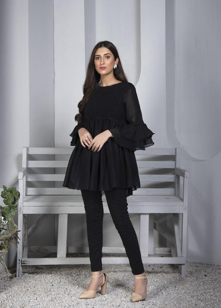 Nazmina Pret Casual Chiffon Top NZ23SSP AB-52 Noir Smoke