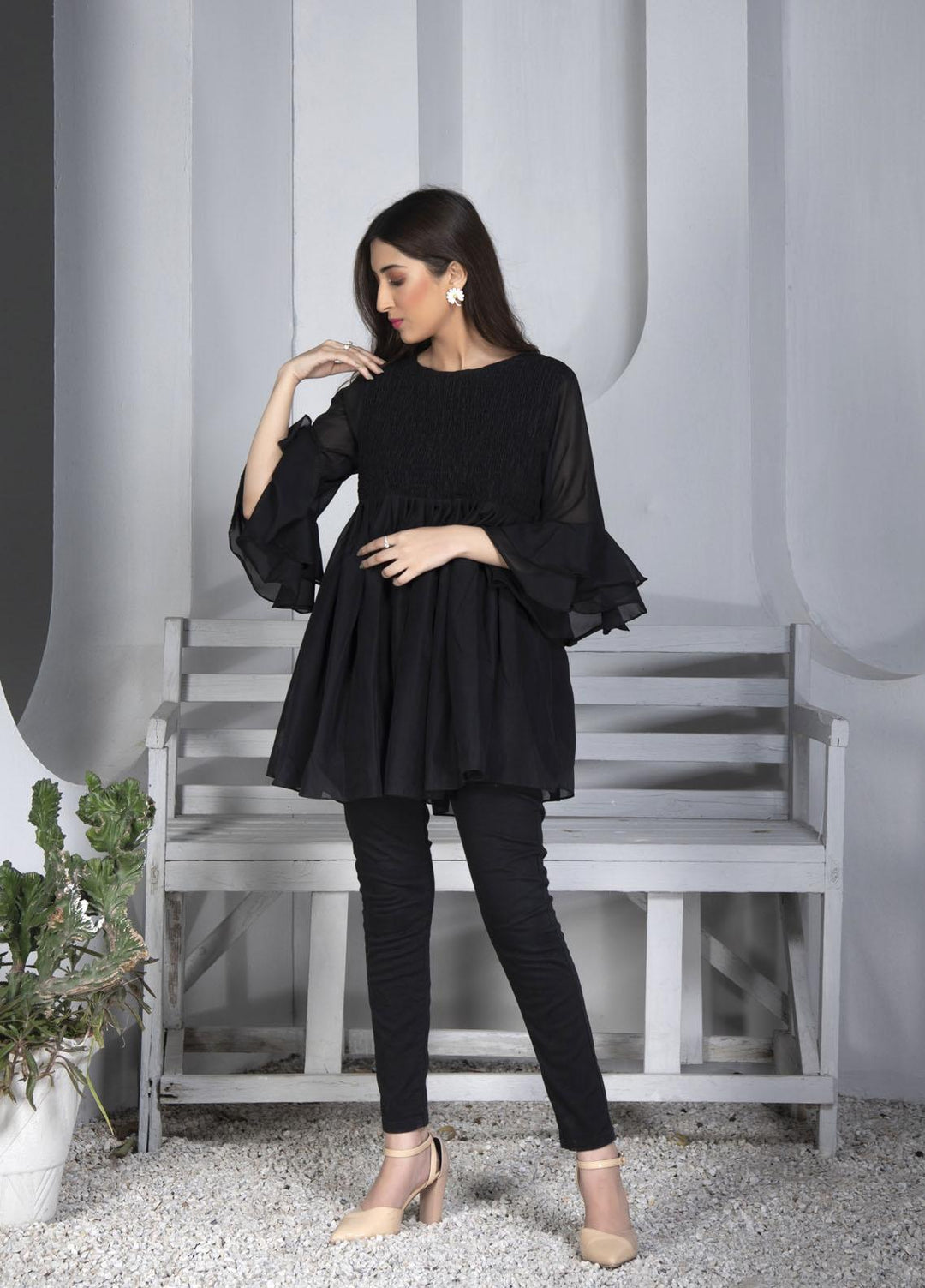 Nazmina Pret Casual Chiffon Top NZ23SSP AB-52 Noir Smoke