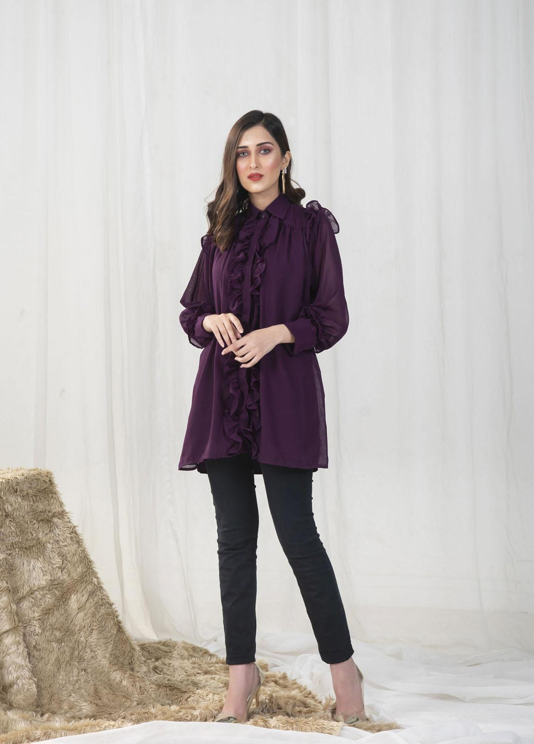 Nazmina Pret Casual Chiffon Top NZ23SSP AB-62 Move Top With Front Frill