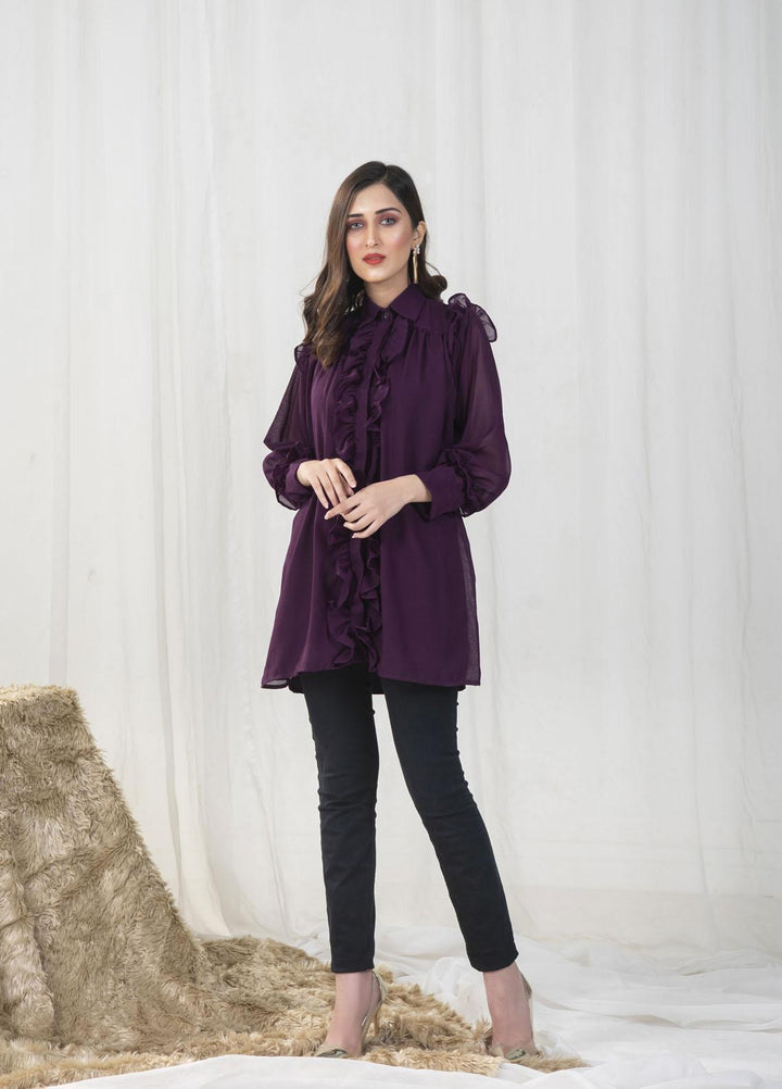 Nazmina Pret Casual Chiffon Top NZ23SSP AB-62 Move Top With Front Frill