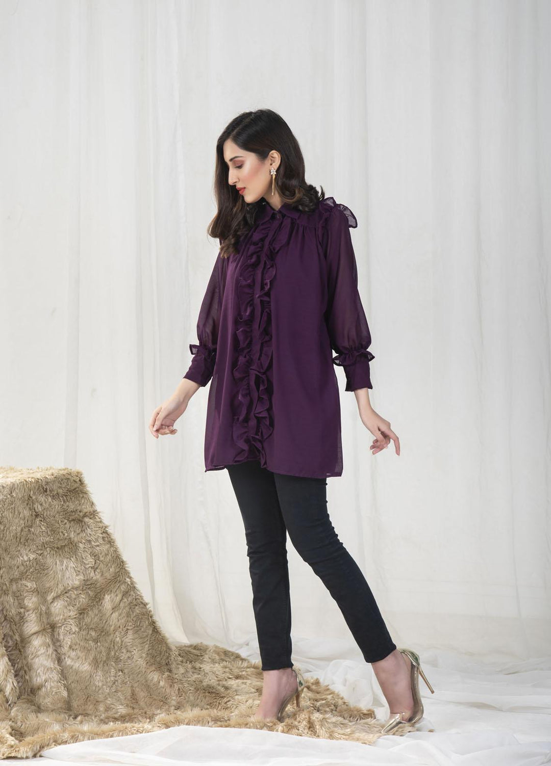 Nazmina Pret Casual Chiffon Top NZ23SSP AB-62 Move Top With Front Frill