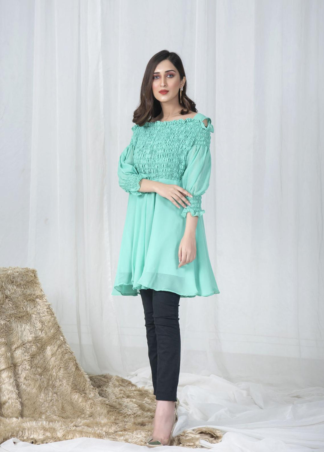 Nazmina Pret Casual Chiffon Top NZ23SSP AB-63 Smoked Pistachio Top