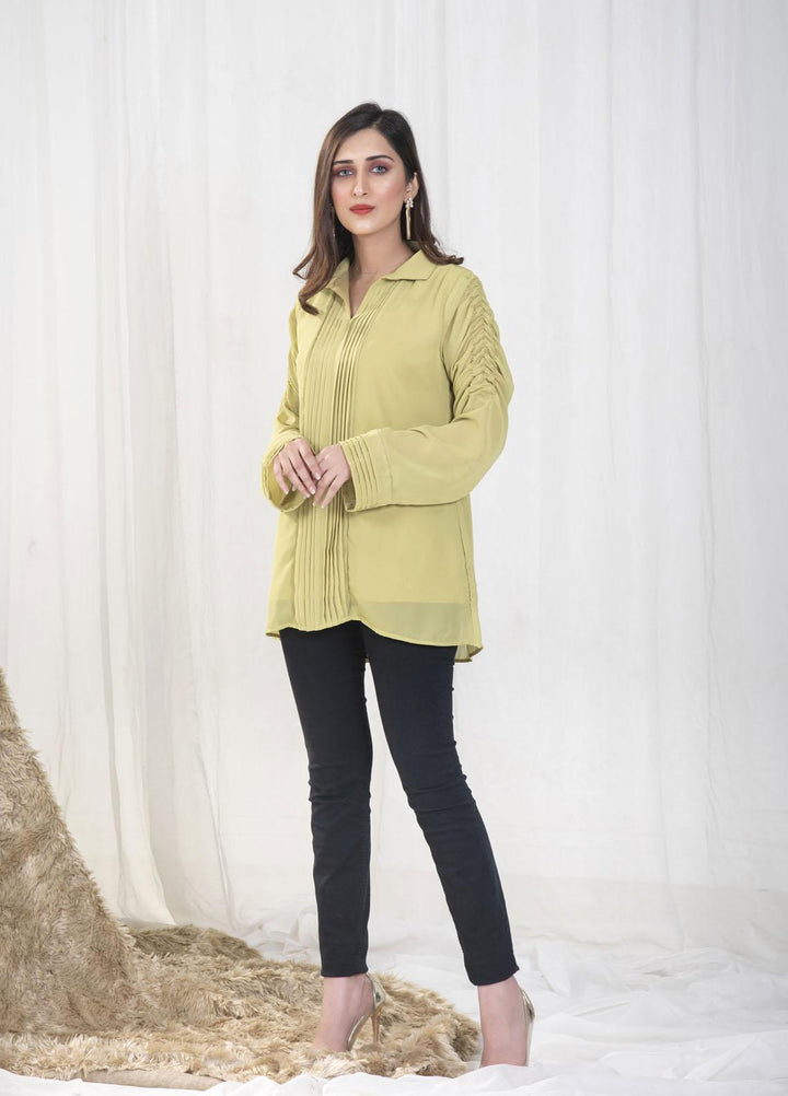 Nazmina Pret Casual Chiffon Top NZ23SSP AB-69 Light Green Top