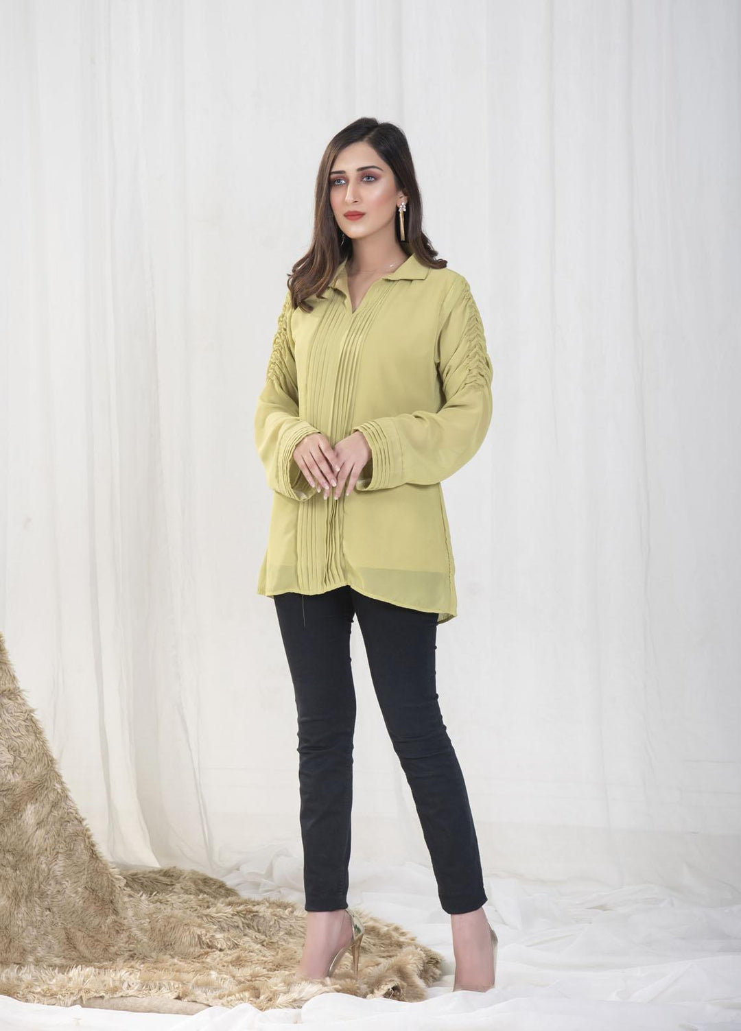 Nazmina Pret Casual Chiffon Top NZ23SSP AB-69 Light Green Top