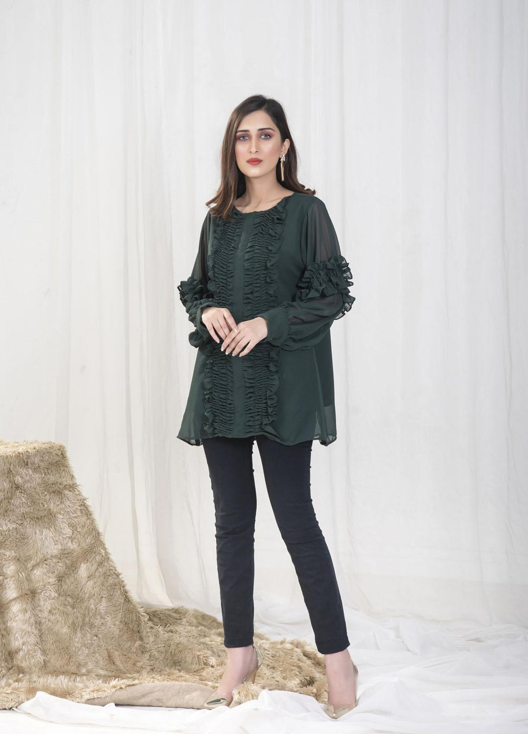Nazmina Pret Casual Chiffon Top NZ23SSP AB-70 Dark Viridescent Top