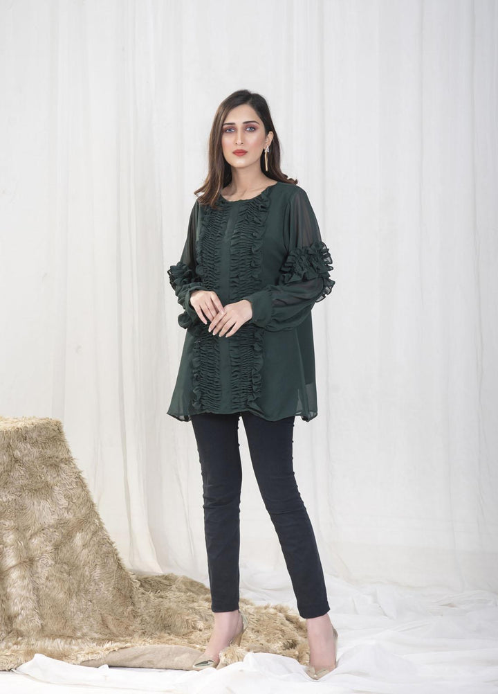 Nazmina Pret Casual Chiffon Top NZ23SSP AB-70 Dark Viridescent Top