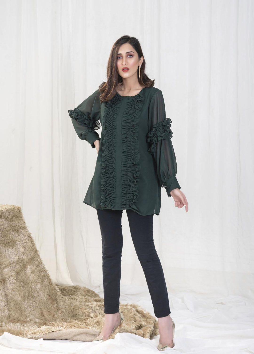 Nazmina Pret Casual Chiffon Top NZ23SSP AB-70 Dark Viridescent Top
