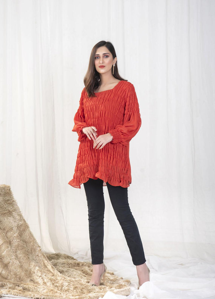 Nazmina Pret Casual Chiffon Top NZ23SSP AB-71 Orange Front Plates Top