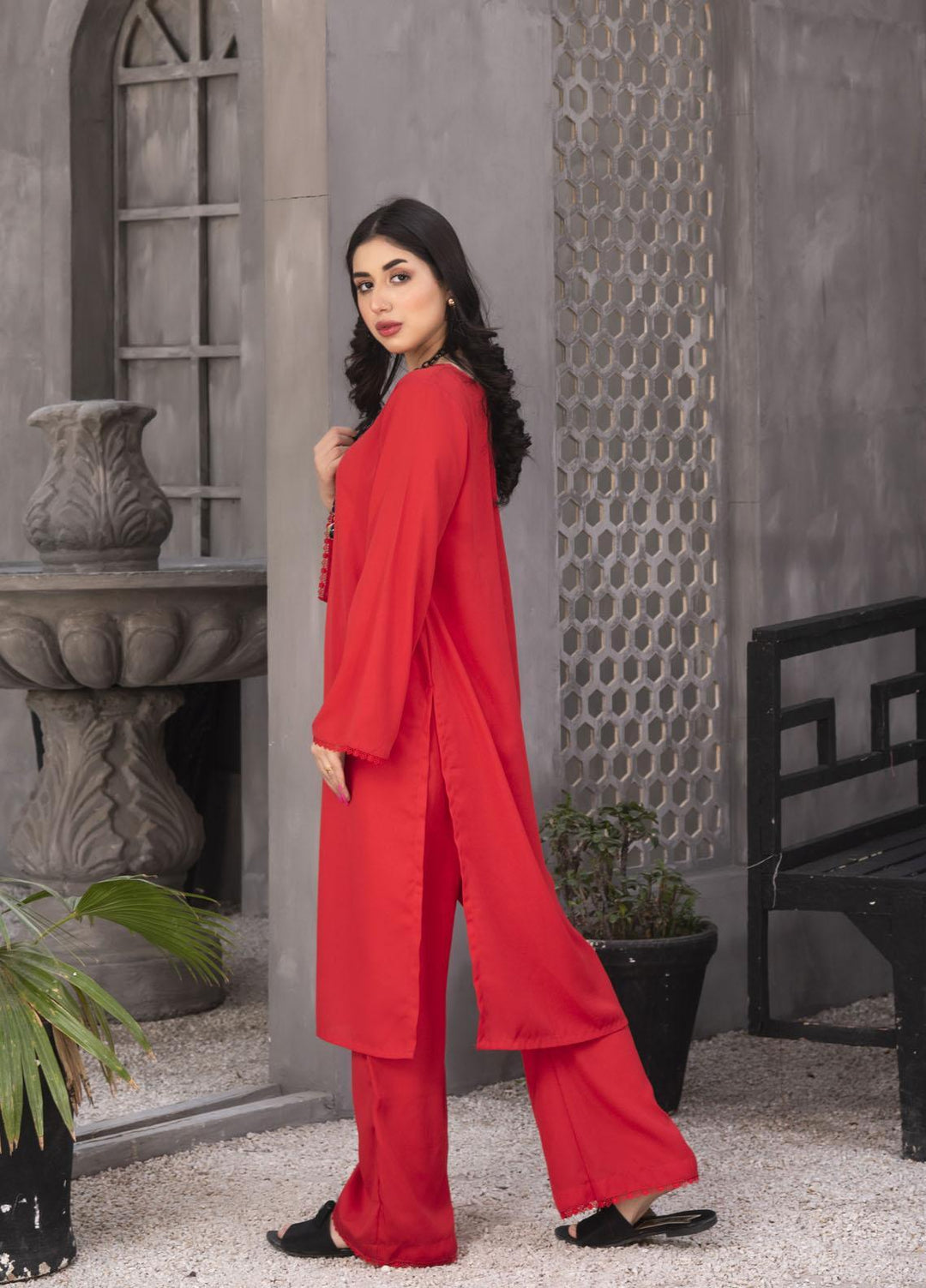 Nazmina Casual Pret  Georgette 2 Piece Dress NZ23SP KP-243 Blood Red