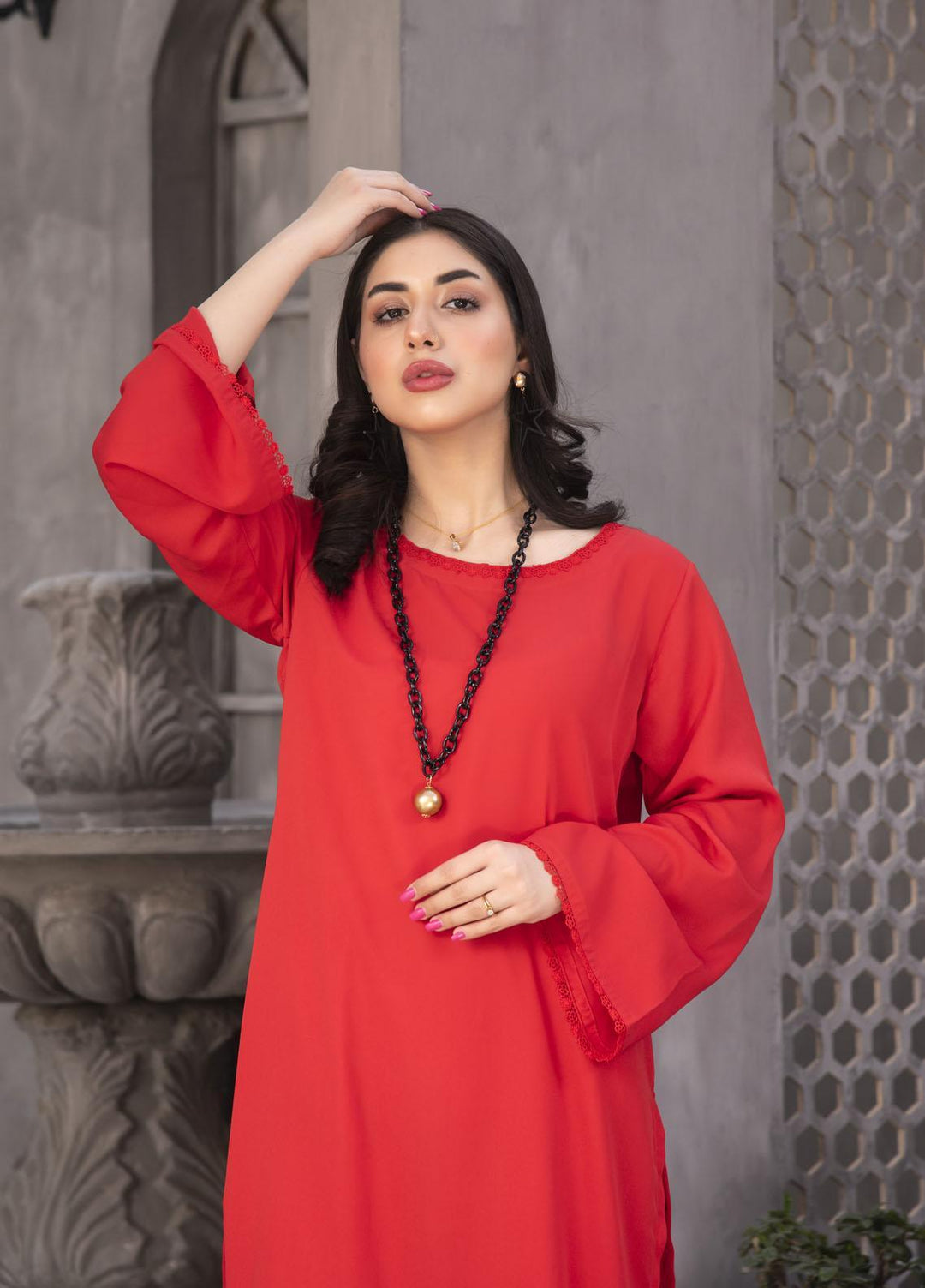 Nazmina Casual Pret  Georgette 2 Piece Dress NZ23SP KP-243 Blood Red