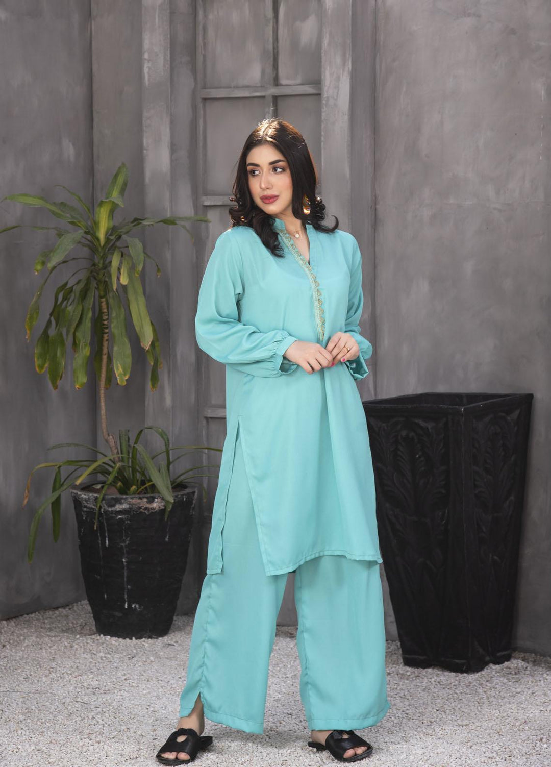 Nazmina Casual Pret  Georgette 2 Piece Dress NZ23SP KP-244 Pacific Sky