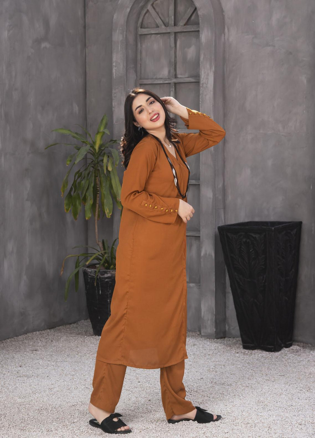 Nazmina Casual Pret  Georgette 2 Piece Dress NZ23SP KP-247 Pecan Dash
