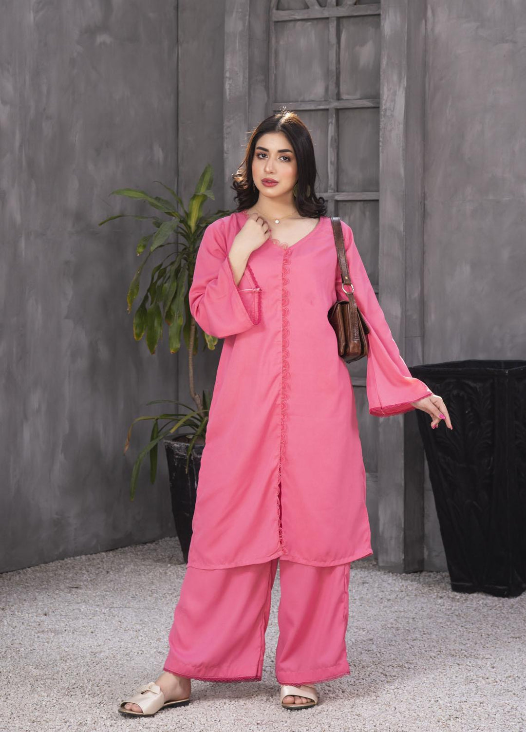 Nazmina Casual Pret  Georgette 2 Piece Dress NZ23SP KP-245 Pink Pops