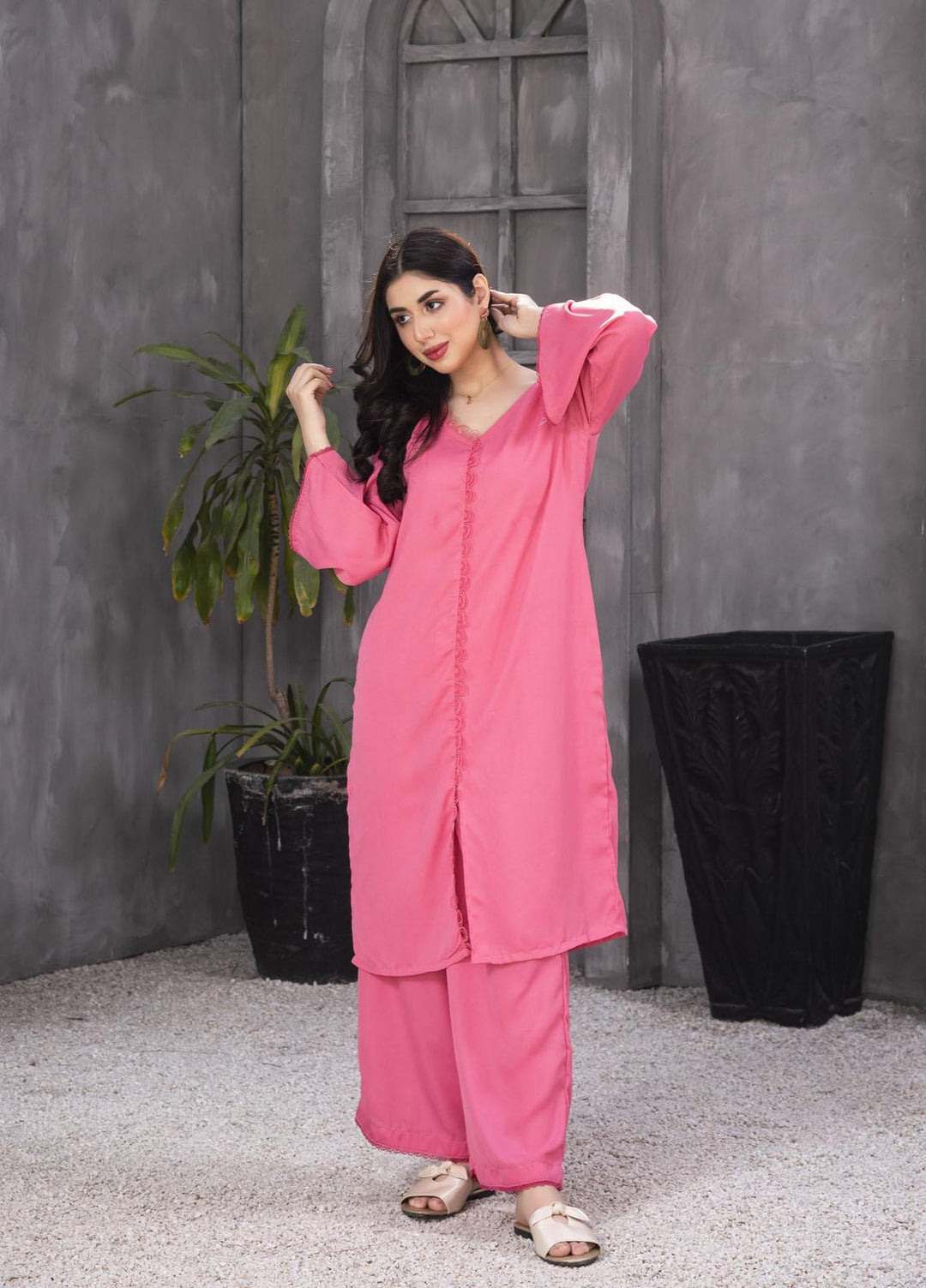 Nazmina Casual Pret  Georgette 2 Piece Dress NZ23SP KP-245 Pink Pops