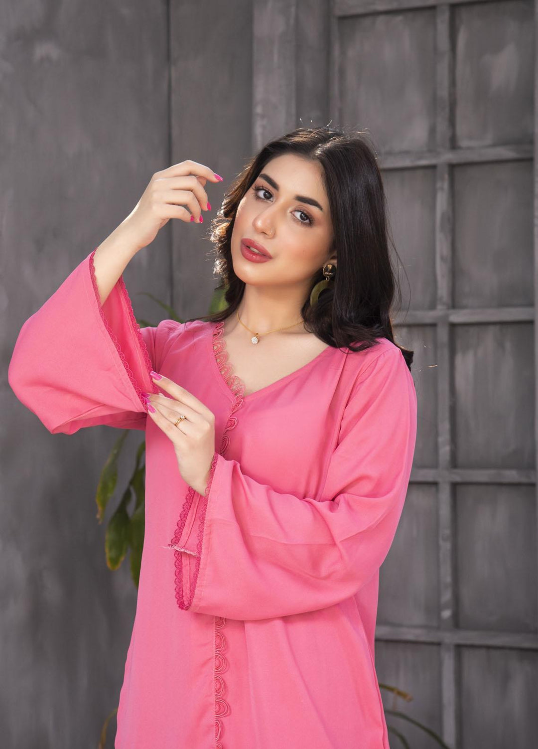 Nazmina Casual Pret  Georgette 2 Piece Dress NZ23SP KP-245 Pink Pops