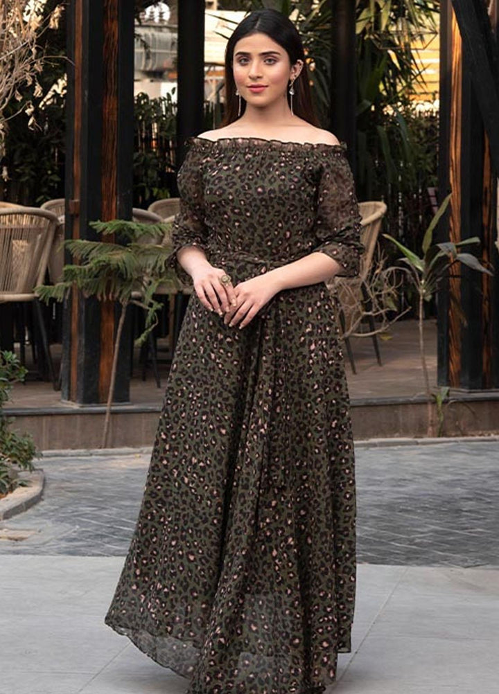 Nazmina Pret  Chiffon Western Dress NZ23TSN COAL LEAPORD FR-578