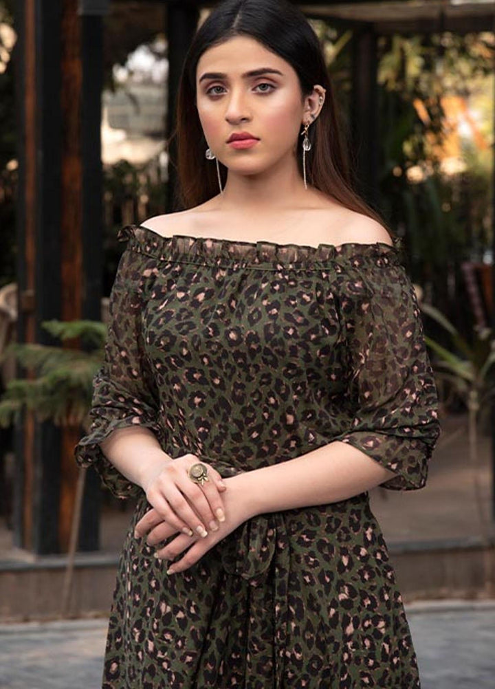 Nazmina Pret  Chiffon Western Dress NZ23TSN COAL LEAPORD FR-578