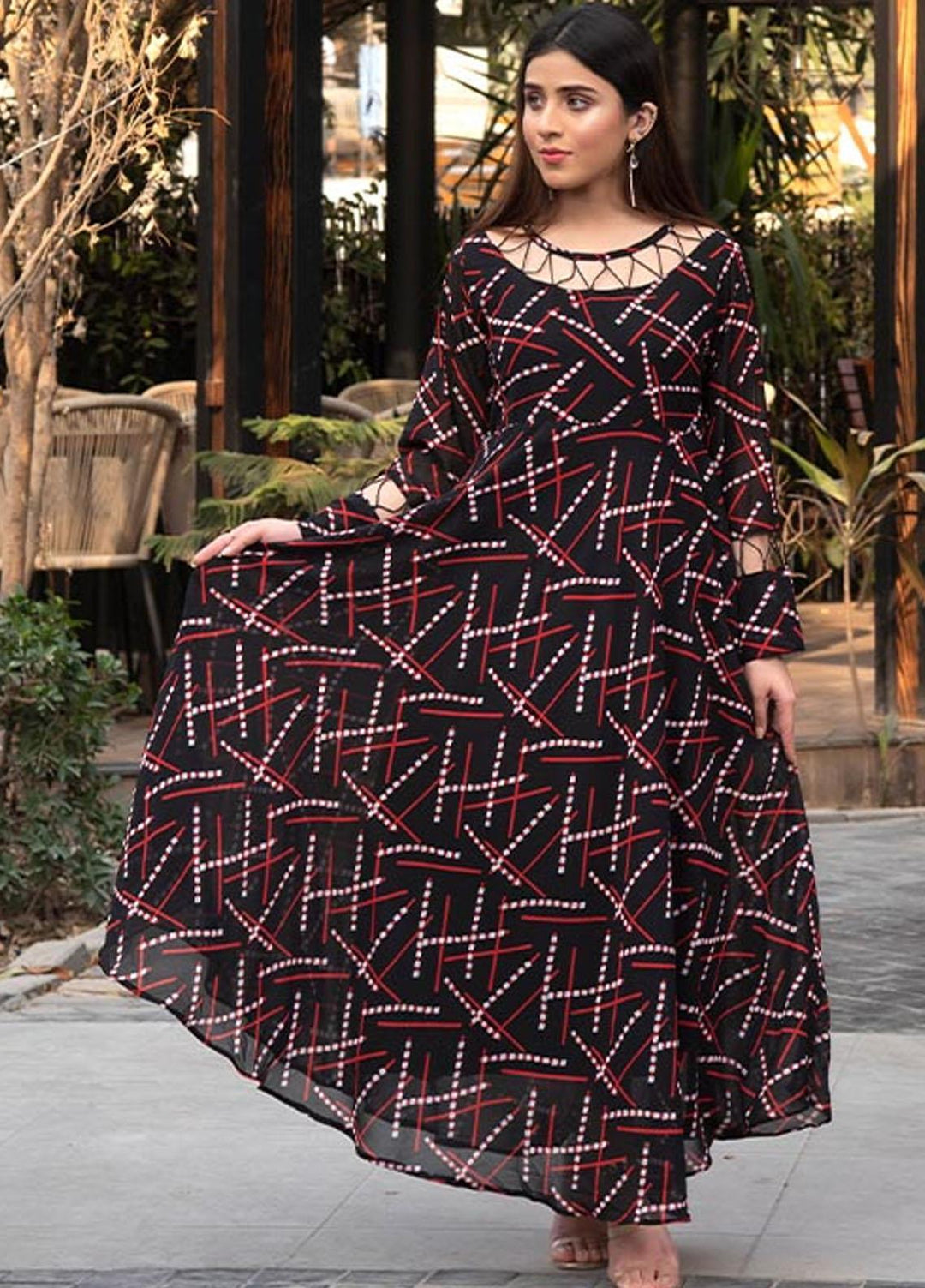 Nazmina Pret  Chiffon Western Dress NZ23TSN PEARL SPIRAL FR-588