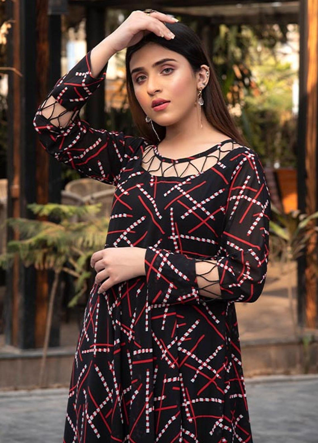 Nazmina Pret  Chiffon Western Dress NZ23TSN PEARL SPIRAL FR-588