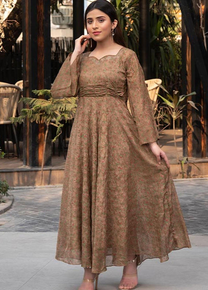 Nazmina Pret  Chiffon Western Dress NZ23TSN LIGHT CARAMEL FR-579