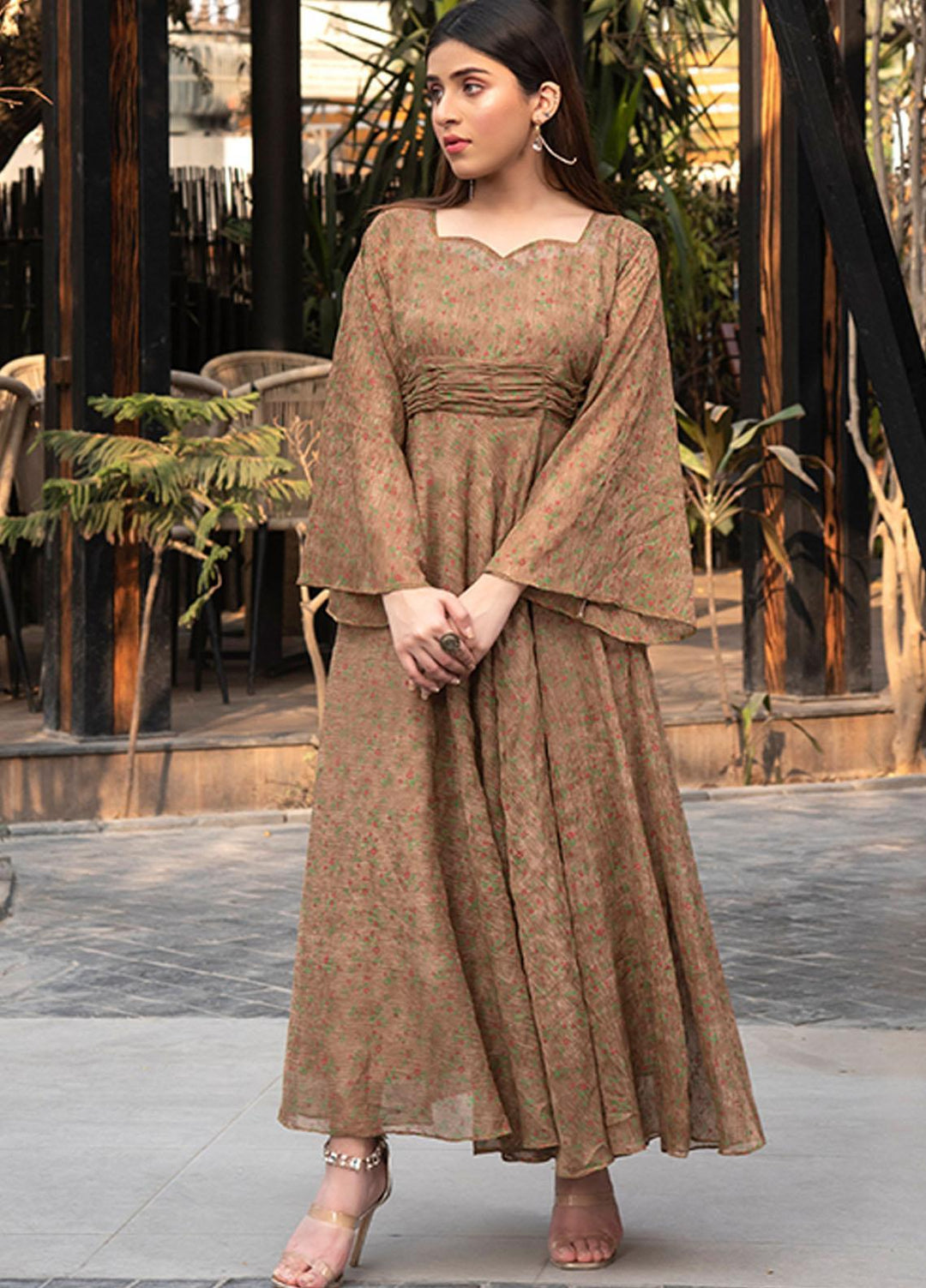 Nazmina Pret  Chiffon Western Dress NZ23TSN LIGHT CARAMEL FR-579