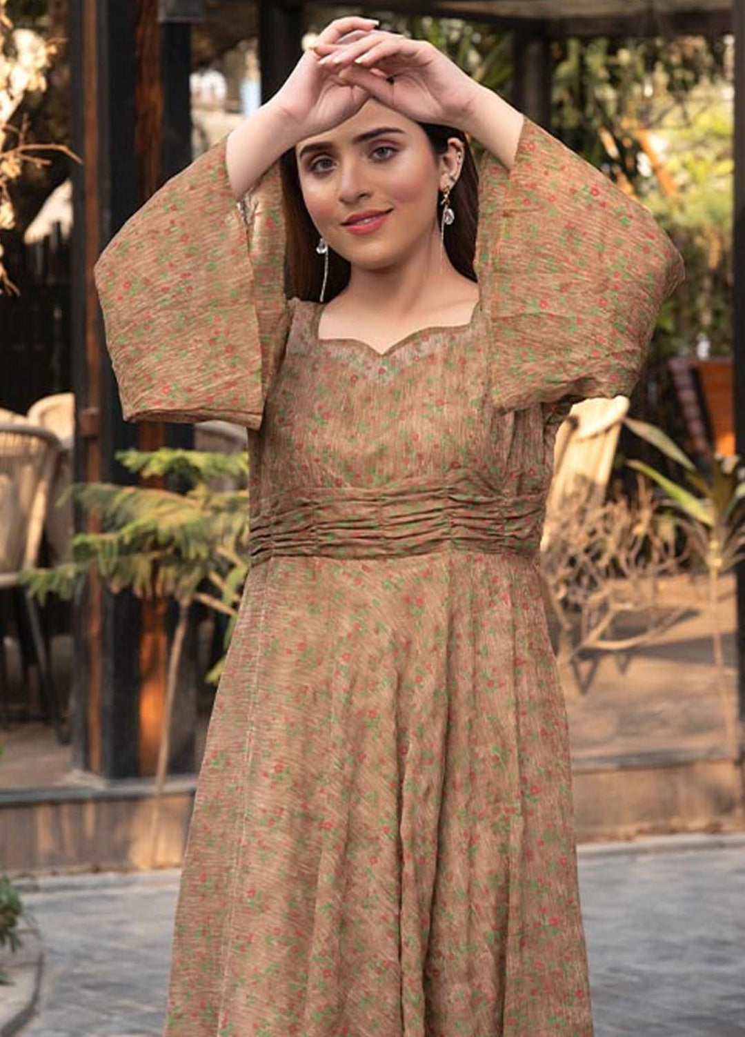 Nazmina Pret  Chiffon Western Dress NZ23TSN LIGHT CARAMEL FR-579