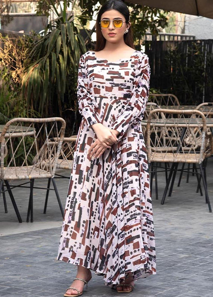 Nazmina Pret  Chiffon Western Dress NZ23TSN OBLONG PRINT FR-587