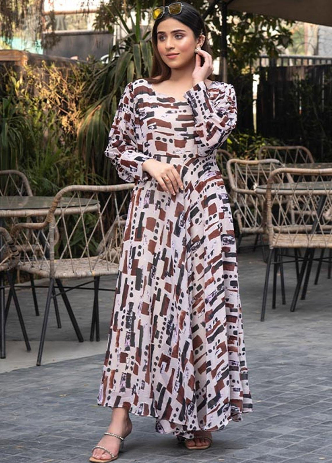 Nazmina Pret  Chiffon Western Dress NZ23TSN OBLONG PRINT FR-587